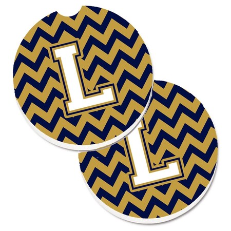 Carolines Treasures Letter L Chevron Navy Blue and Gold Set of 2 Cup Holder Car Coaster CJ1057-LCARC